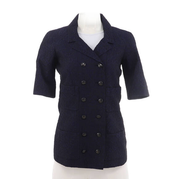 Chanel Women's Floral Print Double Breasted Cropped Sleeve Jacket Silk Blend